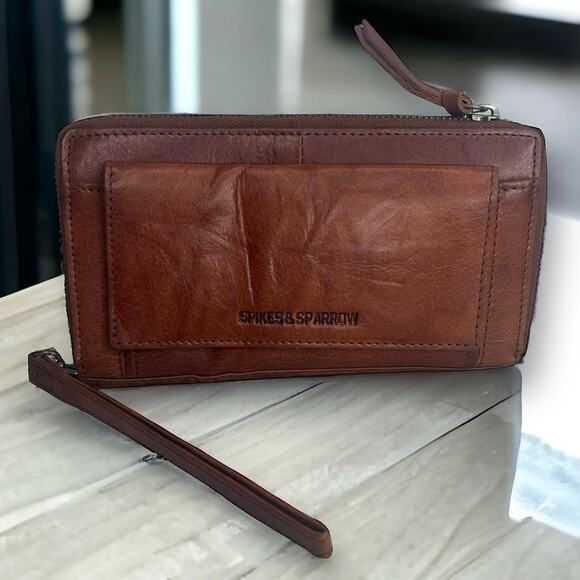 Spikes & Sparrow Brandy Brown Leather Aspen Wristlet Zip Wallet RFID Protected - Picture 1 of 12